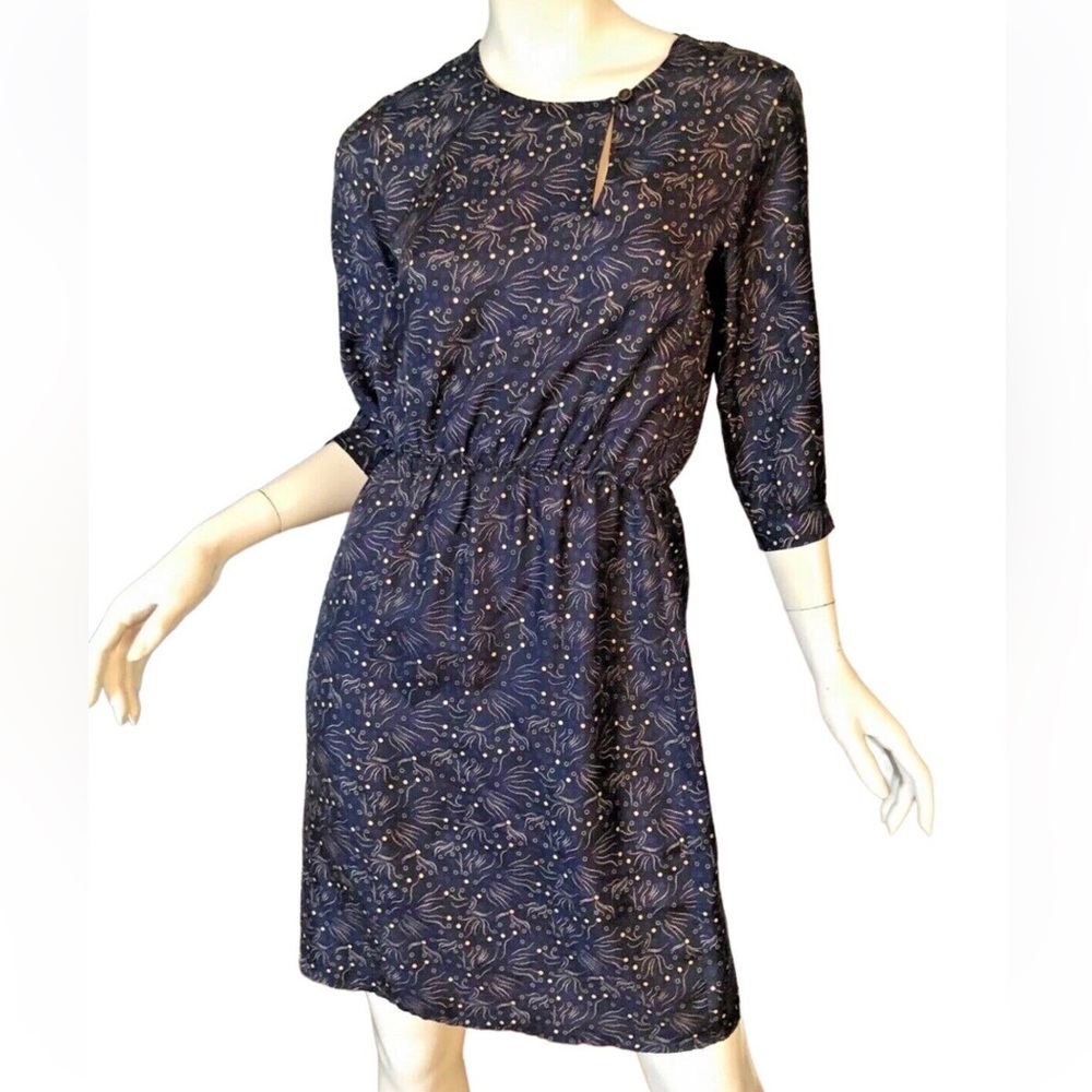 Steven Alan Women’s Navy Blue Silk Whimsical Floral Print Preppy Secreta…